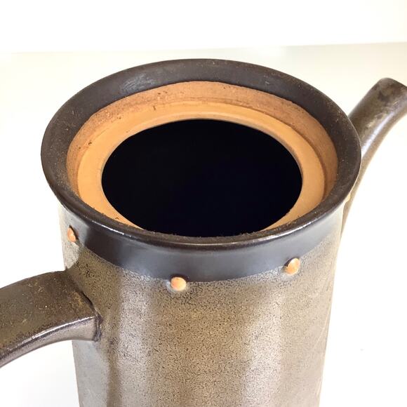 Vtg MCM Dk Olive Green Arts Crafts Stoneware Pitcher +Lid Koyo Kasuga Japan READ - Picture 8 of 9